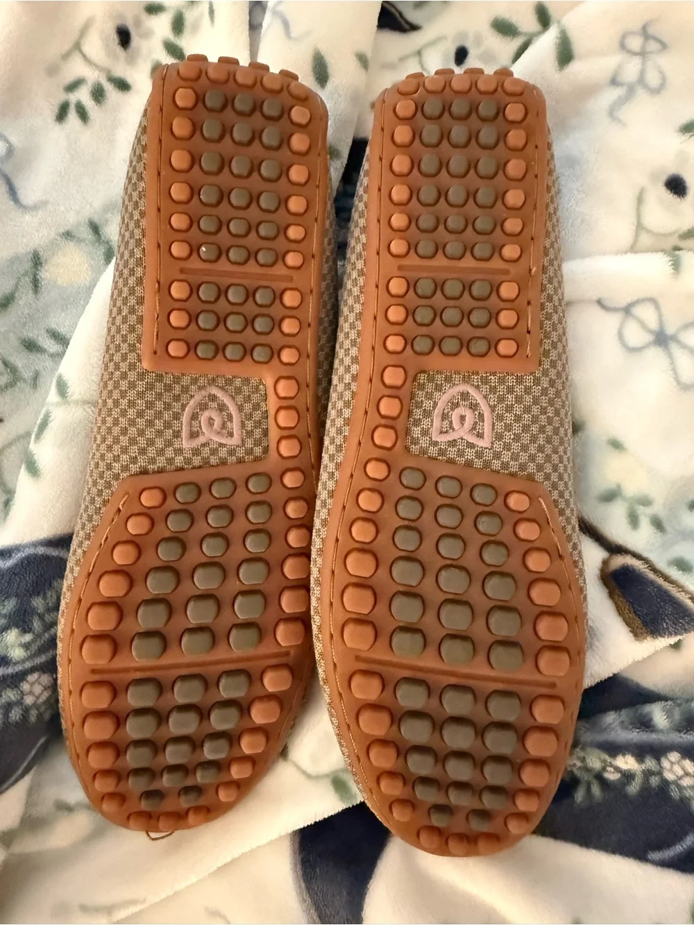 Rothy's Tan Knit Loafers with Gold Bit